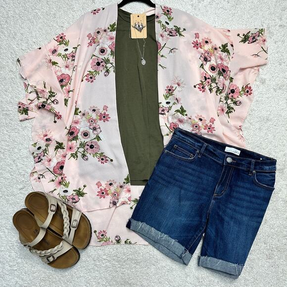 Jack & Missy Crinkle Fabric Floral Kimono Ruffle Sleeve Fairy Boho Sz: OS - Picture 7 of 7